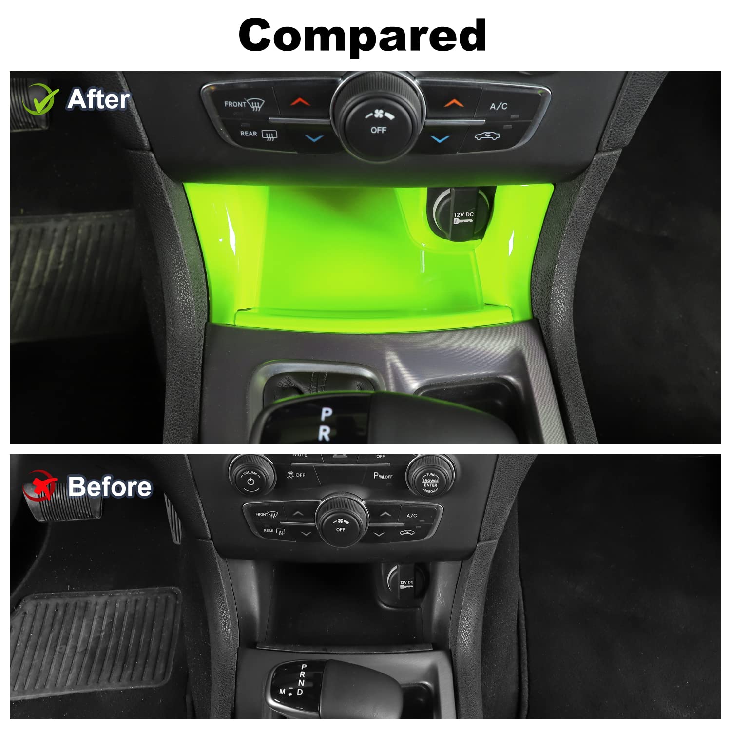 2011-2019 Dodge Charger Center Console Gear Shift Storage Trim Panel - ABS Green 4-Piece Set - Organize Small Items & Enhance Interior Style - Perfect for Car Accessories, Road Trips & Daily Commute