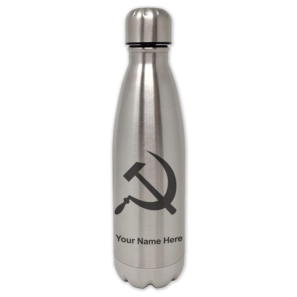 LaserGram Stainless Steel Water Bottle with Hammer & Sickle Design - Personalized Engraved Single Wall Insulated Bottle for Gym, Hiking & Outdoor Activities