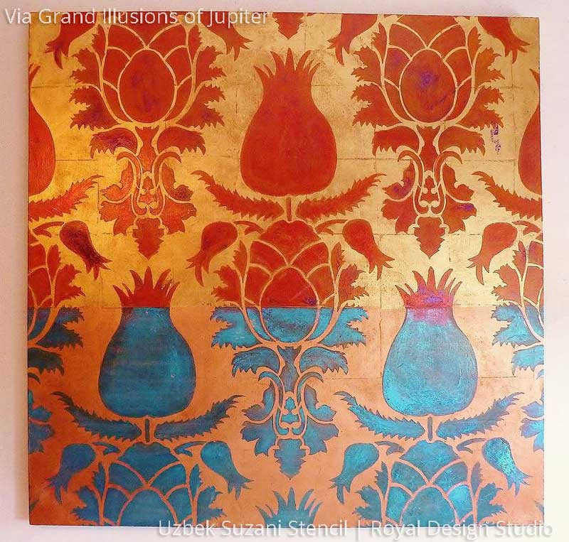 Authentic Uzbek Suzani Wall Stencil - Handmade Traditional Floral Pattern Decal for Home Decor, Living Room & Bedroom Wall Art