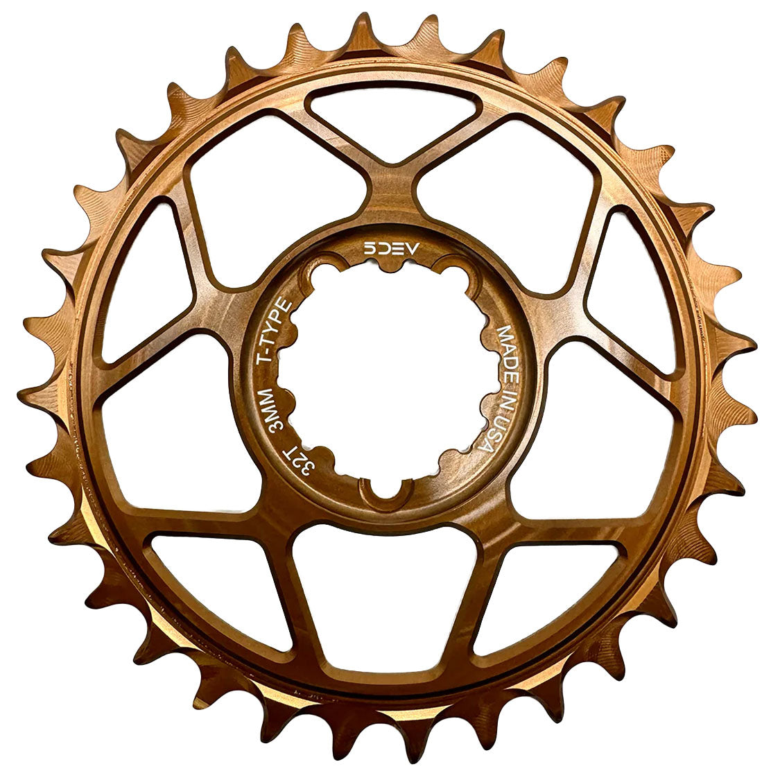 5Dev T-Type 3 Bolt Chainring - 3mm Offset, 32T Kash Coat - Compatible with T-Type Drivetrains - Perfect for Mountain Biking and E-Bike Conversions