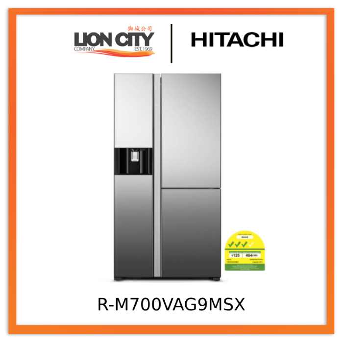 Hitachi R-M700VAG9MSX 569L Side by Side 3-Door Refrigerator - Energy Efficient (3 Ticks) - Perfect for Large Families & Modern Kitchens