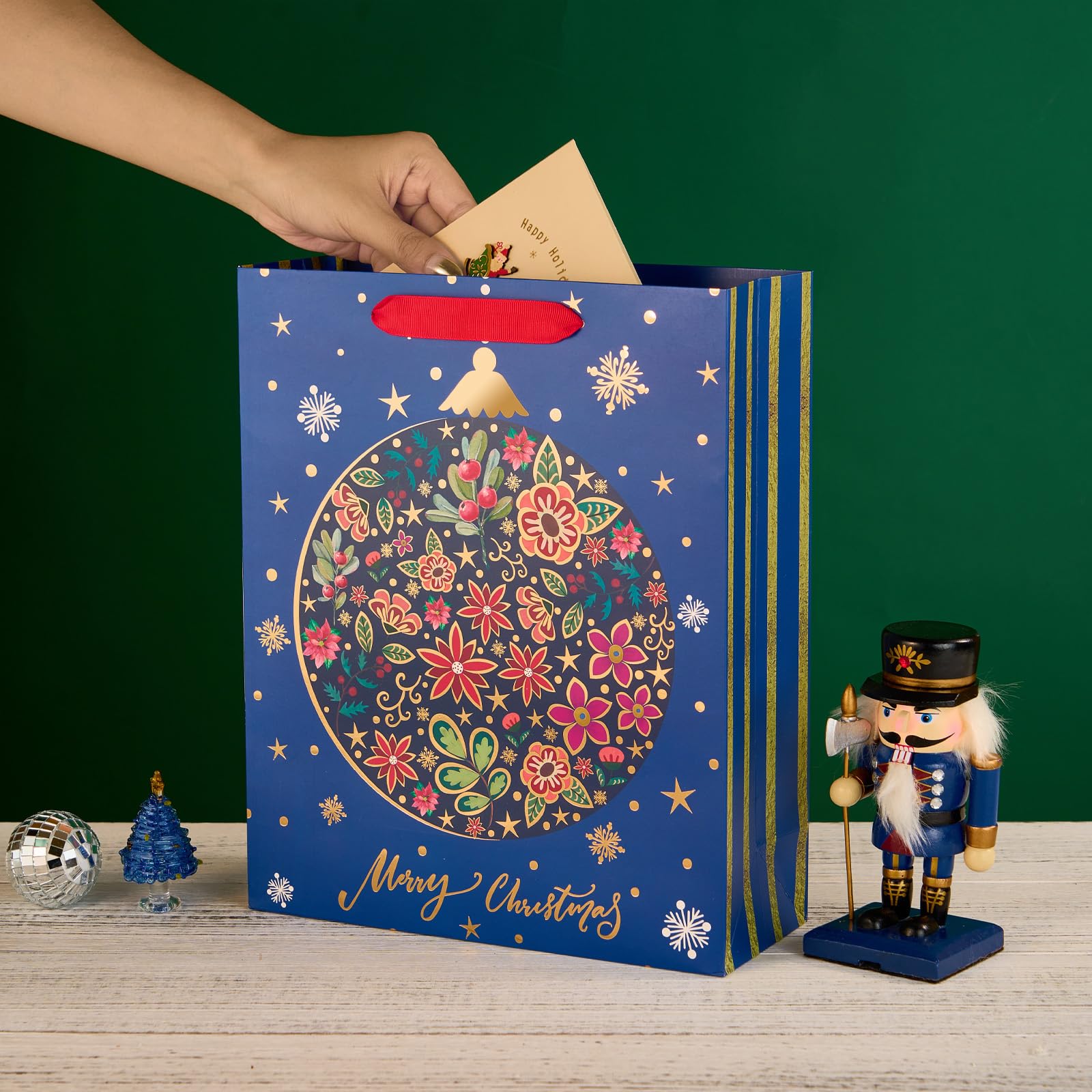 12Pcs Red Green Metallic Gold Christmas Gift Bags Bulk - Large 12.5x10.5 Inch Holiday Gift Wrap Bags with Gilded Xmas Tree, Gingerbread & Reindeer Designs - Foiled Mistletoe Favor Bags for Christmas, New Year, Office Parties & Holiday Gift Exchanges