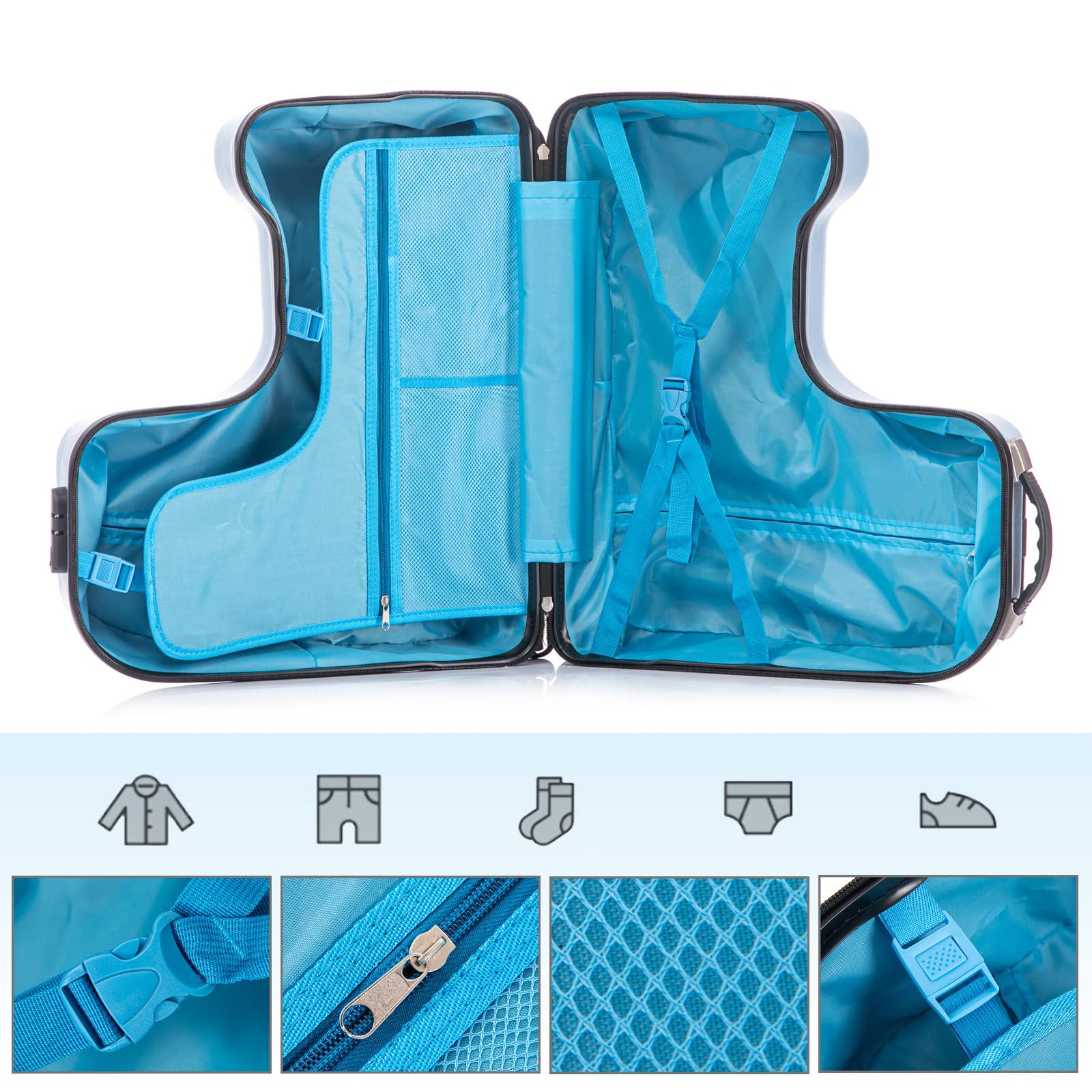 22 Inch Kids Ride On Luggage with Safety Belt - Travel Suitcase for Toddlers with Spinner Wheels, Combination Lock & Removable Cover (Blue) | Perfect for Airplane Travel, Family Vacations & School Trips