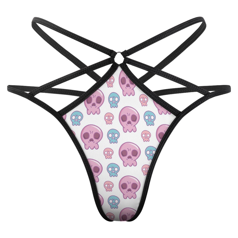 Sexy Skull Print T-Back Thong Panties - Gothic Lingerie for Women, Perfect for Halloween, Cosplay & Date Night