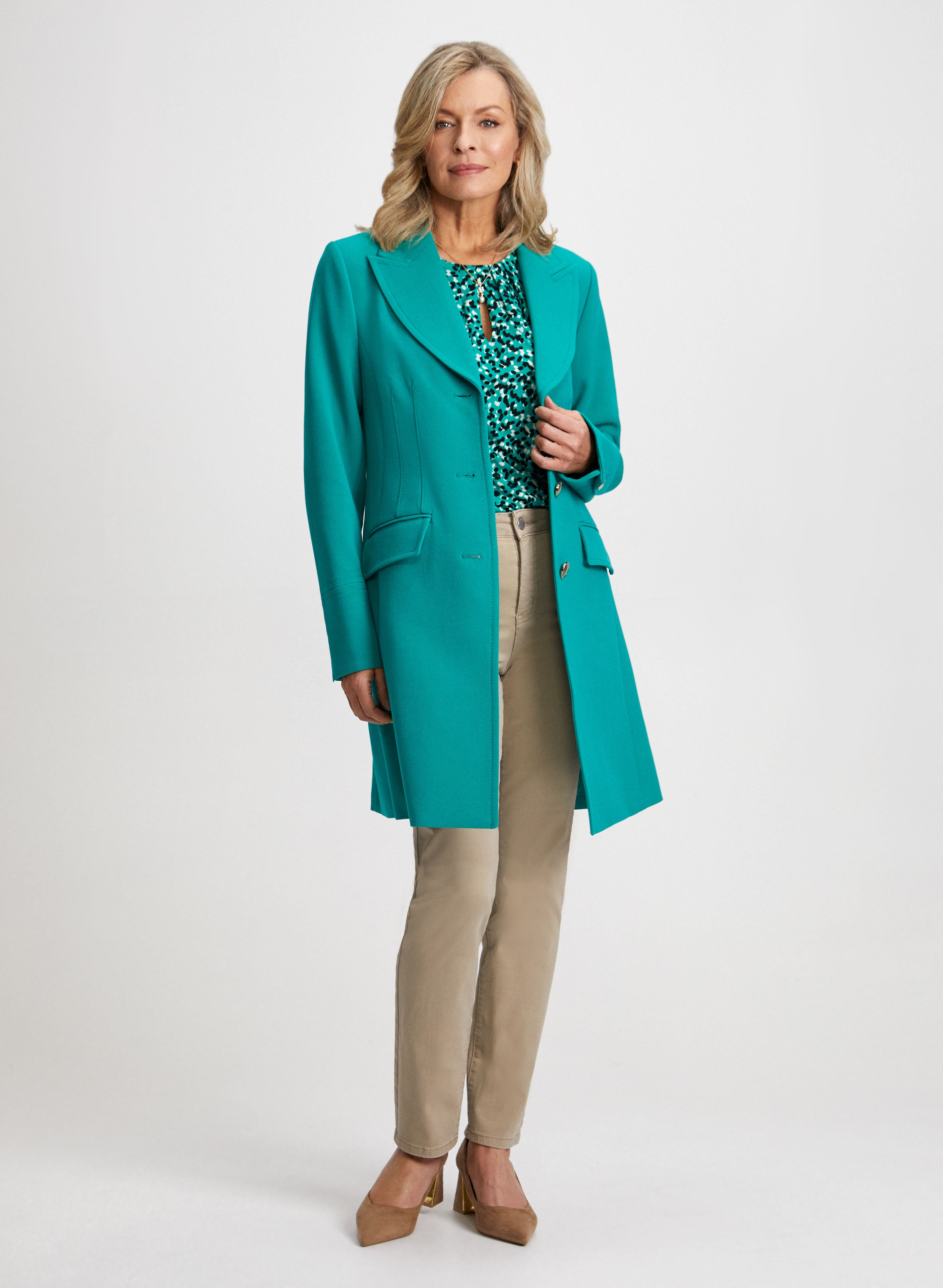 Button Front Tricotine Coat & Straight Leg Jeans - Stylish Women's Outfit for Casual Wear, Office, and Date Nights