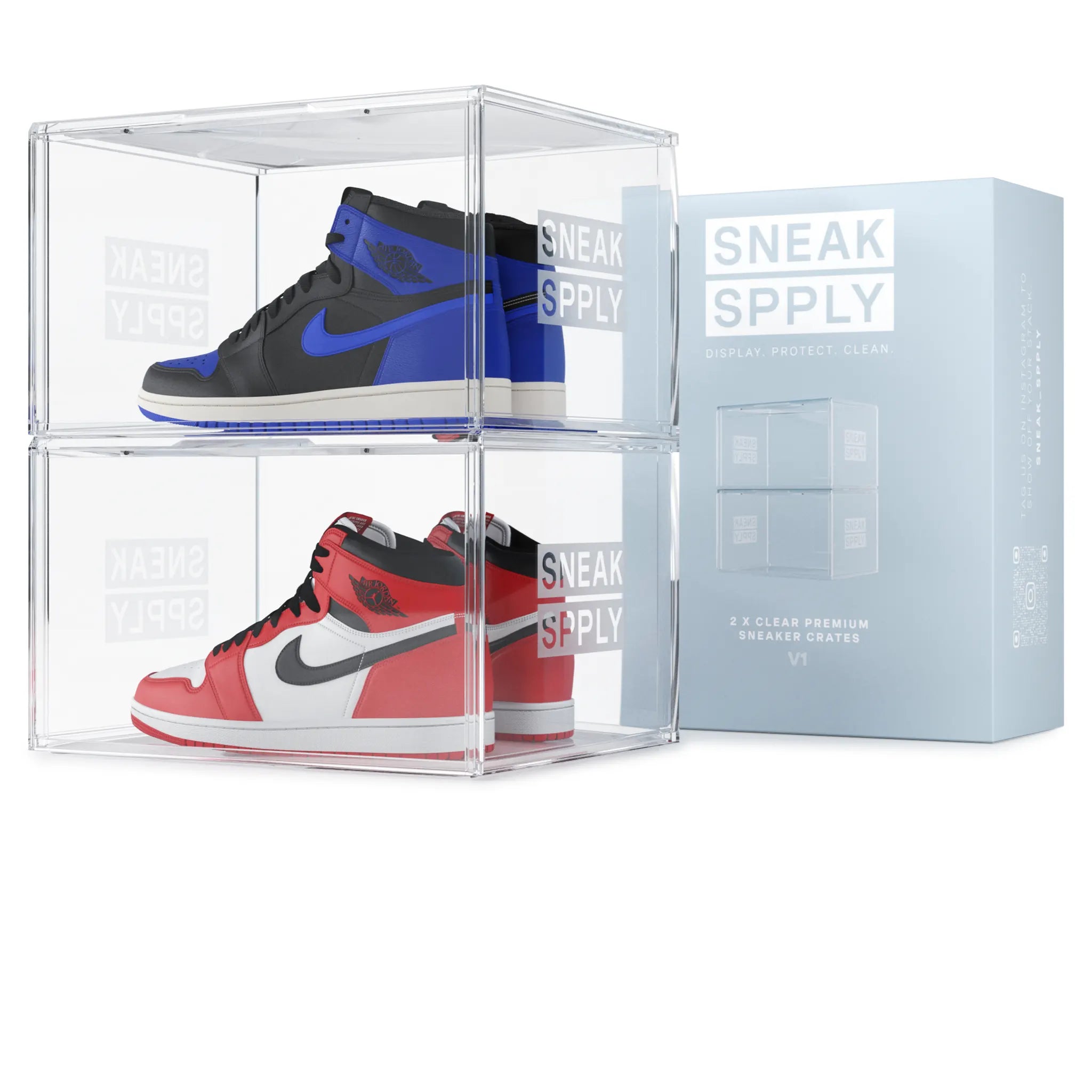 Clear Stackable Storage Crates (2-Pack) - Sneak Supply Stack V1 - Perfect for Home Organization, Pantry, and Garage Storage