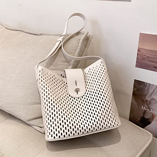 Luxury PU Leather Women's Handbag - Fashion Shoulder Tote & Crossbody Bucket Bag for Women, Solid Color Messenger Purse (White, 28x13x27cm) | Perfect for Work, Travel & Daily Use