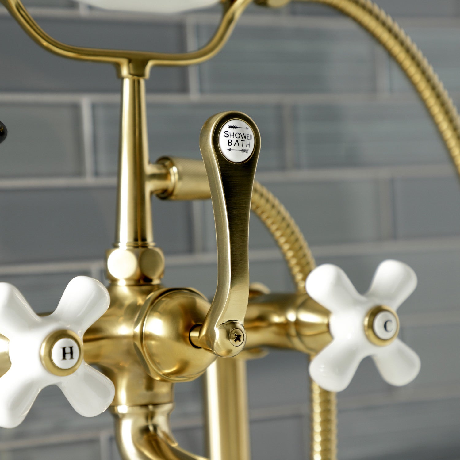 Vintage Clawfoot Tub Faucet with Hand Shower - 3-Handle 2-Hole Deck Mount Brushed Brass Bathroom Fixture for Classic & Modern Bathrooms | Perfect for Renovations & Luxury Spa Experience