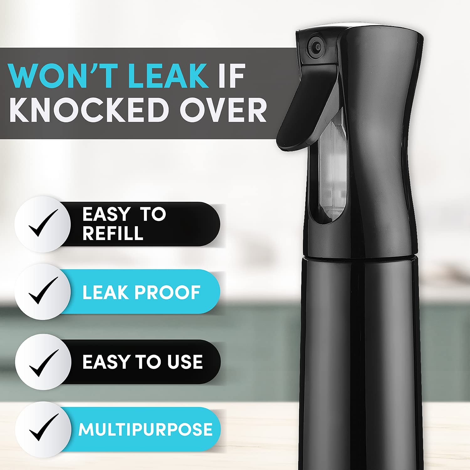 VMITRA 300ml Black Continuous Spray Bottle - Ultra Fine Mist Empty Water Dispenser for Hair Styling, Plants, Cleaning, Salon, Face, Fragrance & Skin Care | Perfect for Home, Garden & Beauty Use