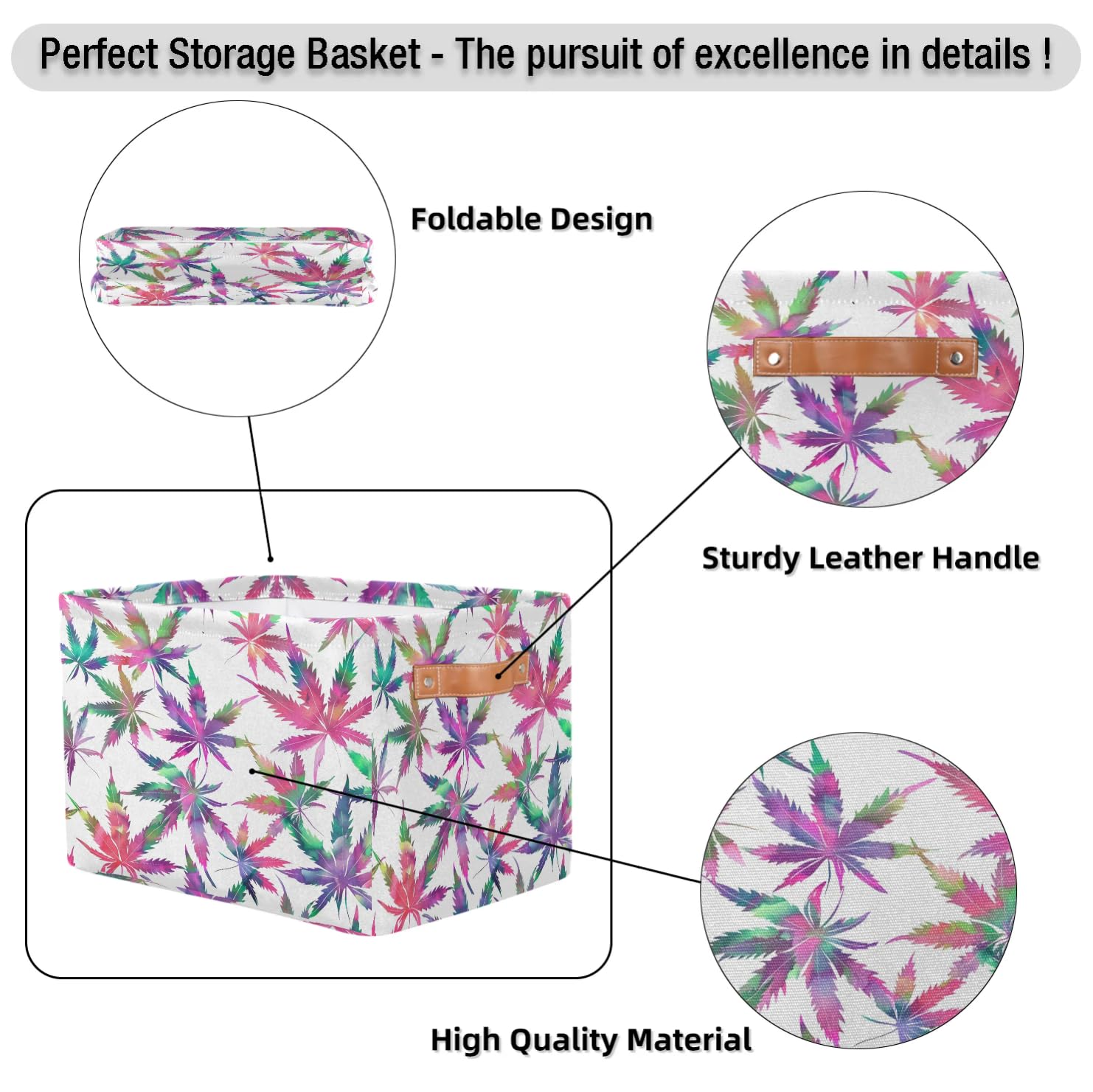 Rainbow Fabric Storage Baskets with Handles - 2 Pack Large Collapsible Closet Organizer Bins for Shelves | Perfect for Home Organization, Clothes & Toy Storage | Ideal for Bedroom, Nursery & Playroom