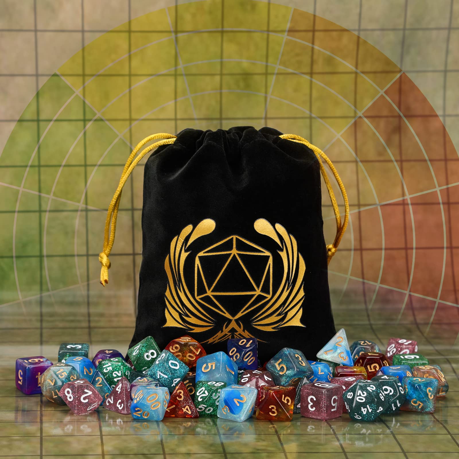 Coyeekn 7x7 Complete DND Dice Set (49 Pieces) - Polyhedral RPG Dice for Dungeons & Dragons, Pathfinder, MTG & Tabletop Games - Includes Storage Pouch - Perfect for D&D Campaigns, Game Nights & Roleplaying Adventures