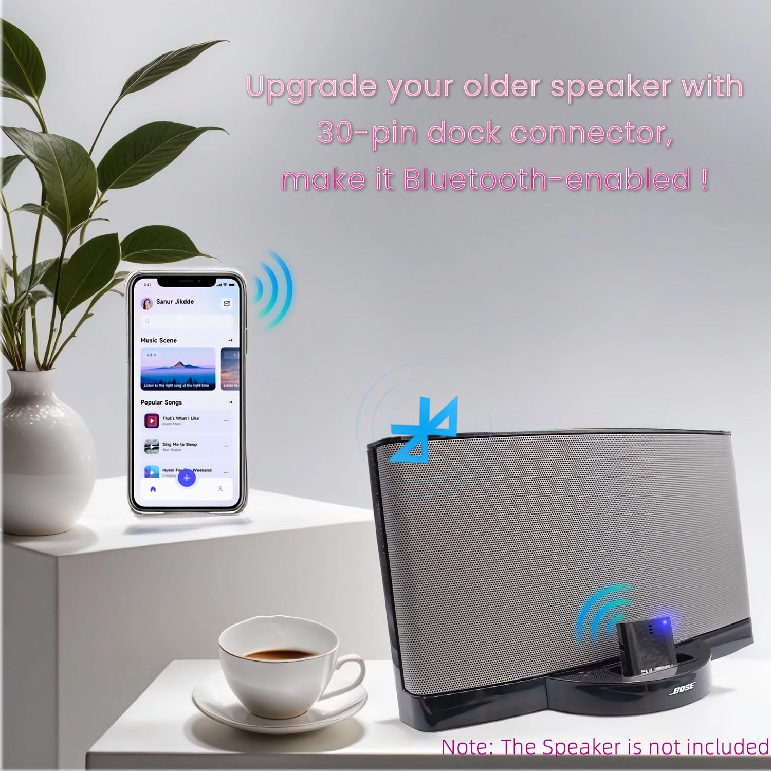 30 Pin Bluetooth 5.0 Stereo Adapter for Bose SoundDock & 30-Pin Speakers, 3.5mm AUX Cable, Wireless Audio Receiver for iPhone iPod iPad, Perfect for Home & Office Music Docking Stations