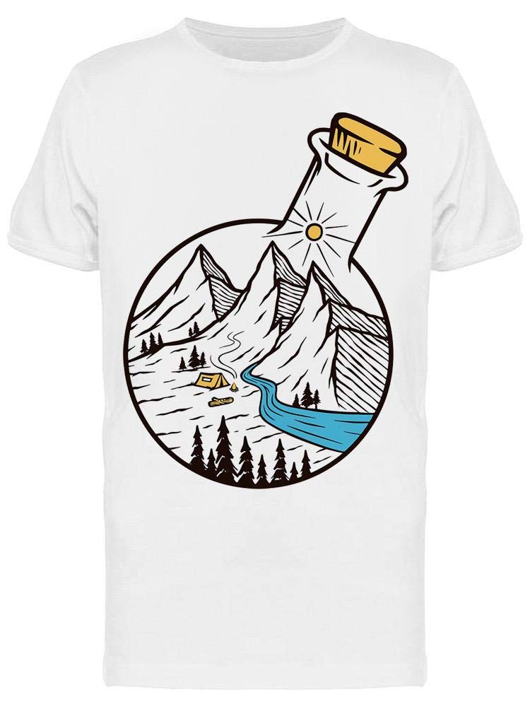 Mountain in A Glass Bottle Men's T-Shirt - Casual Graphic Tee for Outdoor Enthusiasts & Nature Lovers