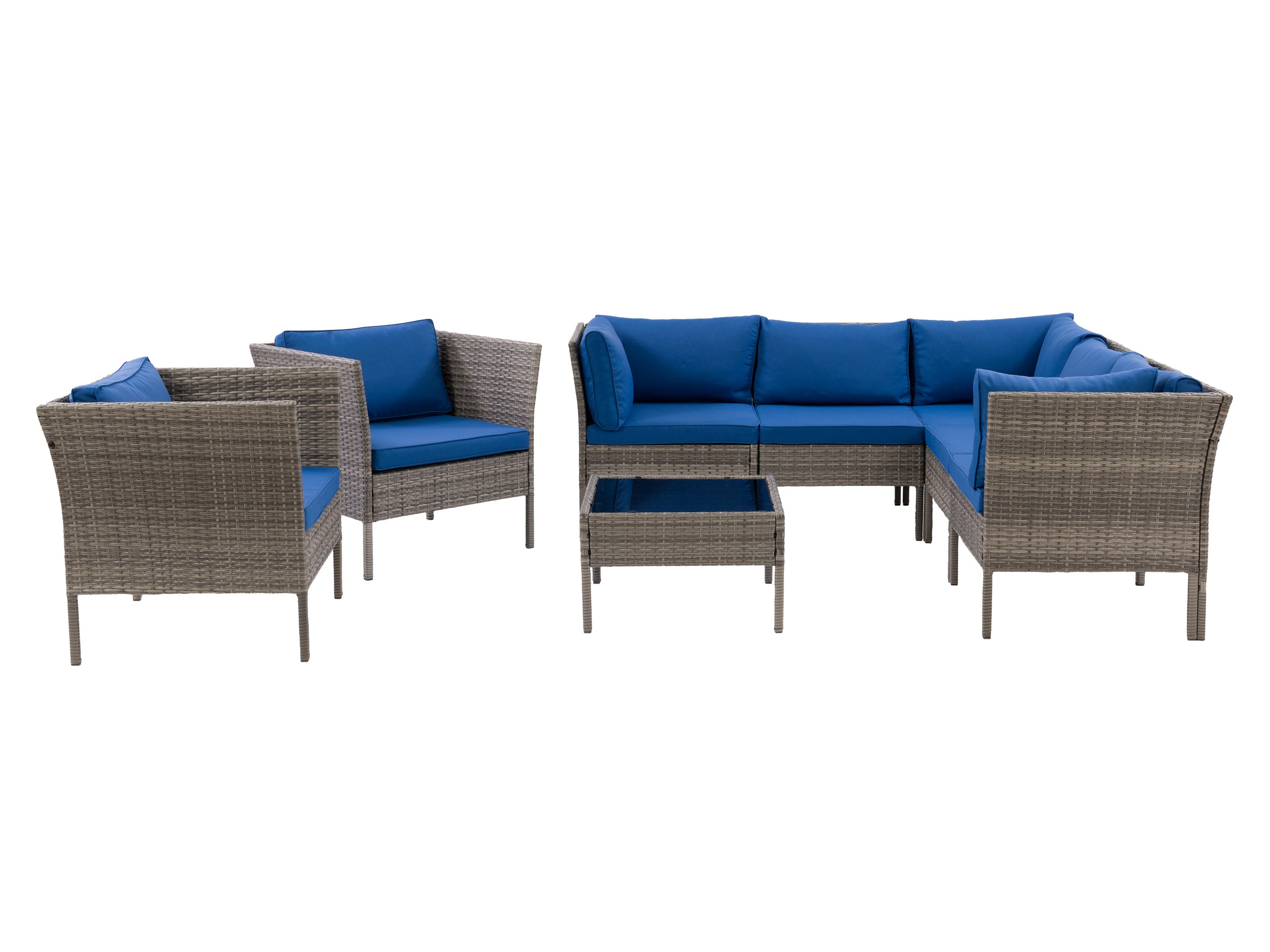 8-Piece L-Shaped Outdoor Sectional Sofa Set in Grey & Blue - Perfect for Patio, Deck, Backyard, and Poolside Relaxation