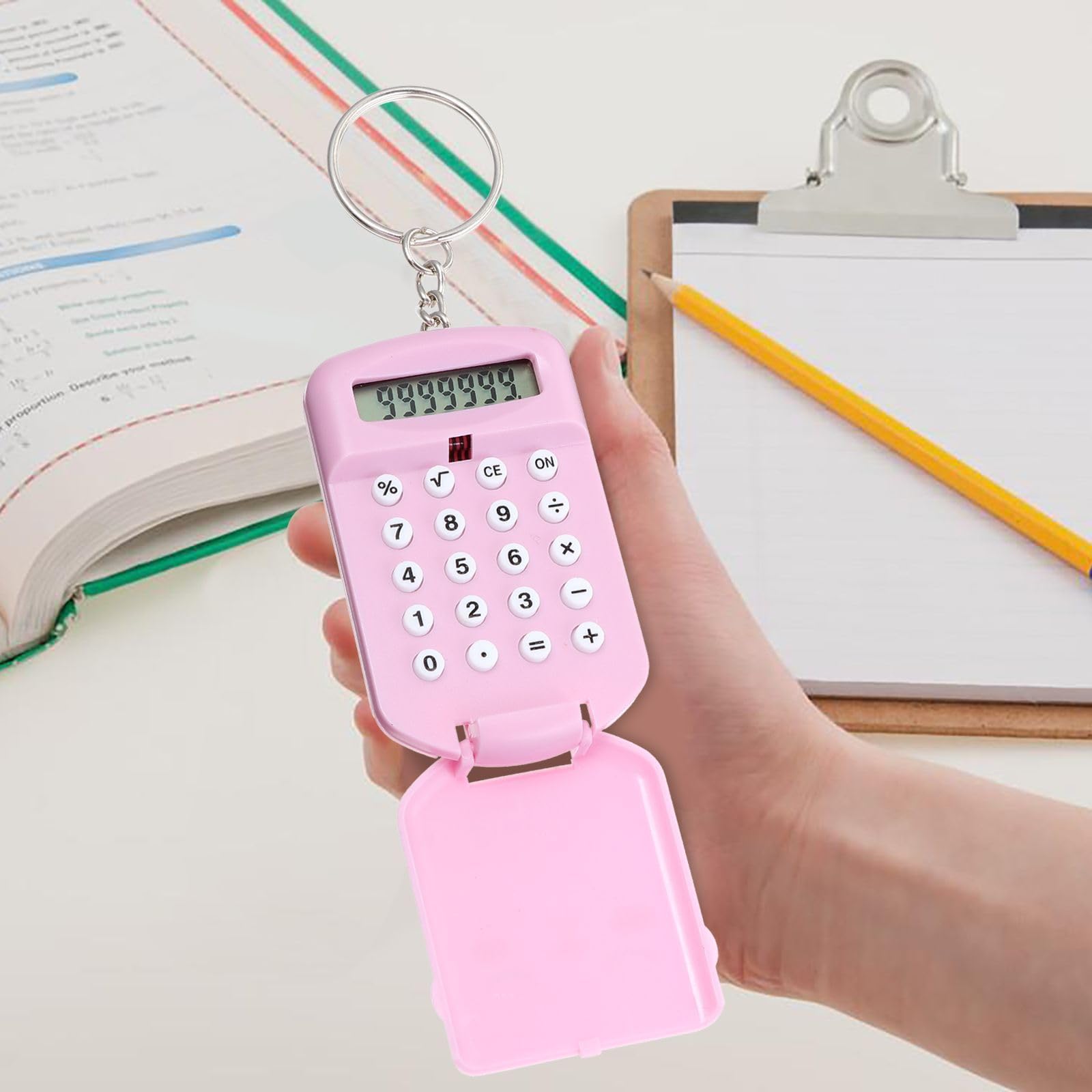 2-Pack Mini Cute Cartoon Keychain Calculator - Portable Electronic Pocket Calculator with Key Ring for Students, Office & School Supplies - Perfect for Backpacks, Keychains & Gifts (Pink)
