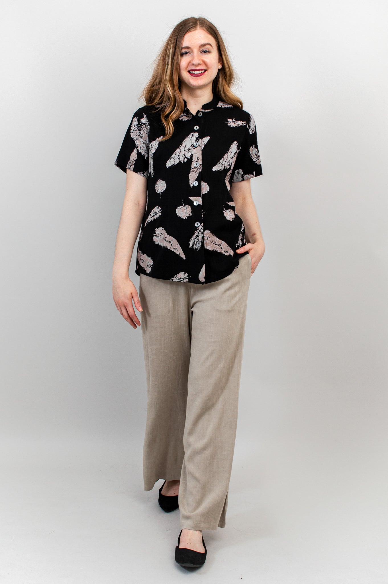 Debra Top - Leaf Shadow Linen Bamboo Blouse | Women's Fashion Final Sale | Perfect for Summer Outfits & Casual Wear