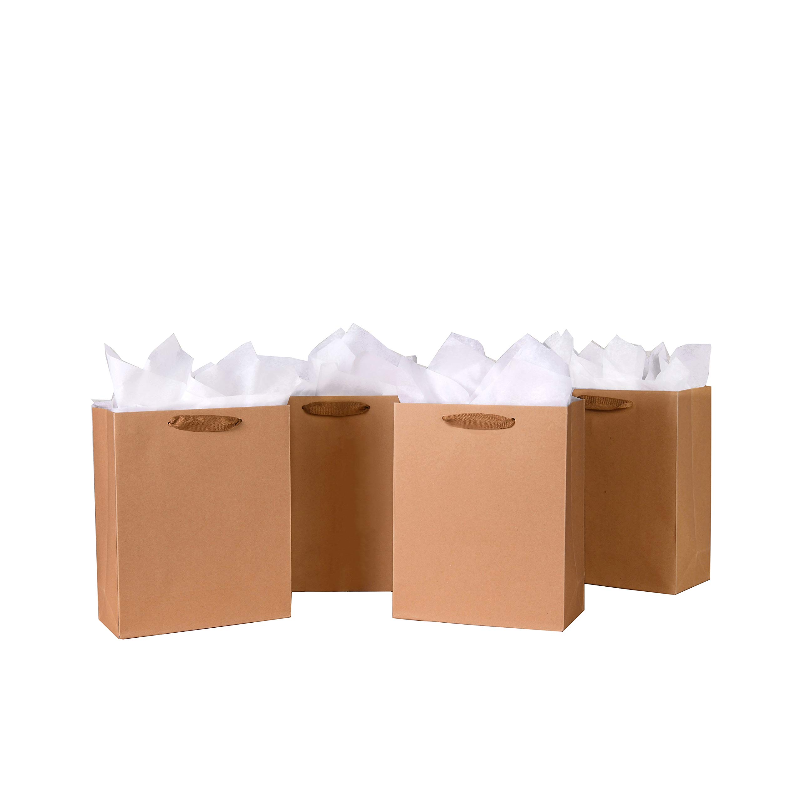 SHIPKEY 20 Pack Small Kraft Paper Gift Bags 6x2.5x8 Inch with Soft Cloth Handles - Eco-Friendly Brown Shopping Bags for Retail, Party Favors, Wedding Favors & Holiday Gifts