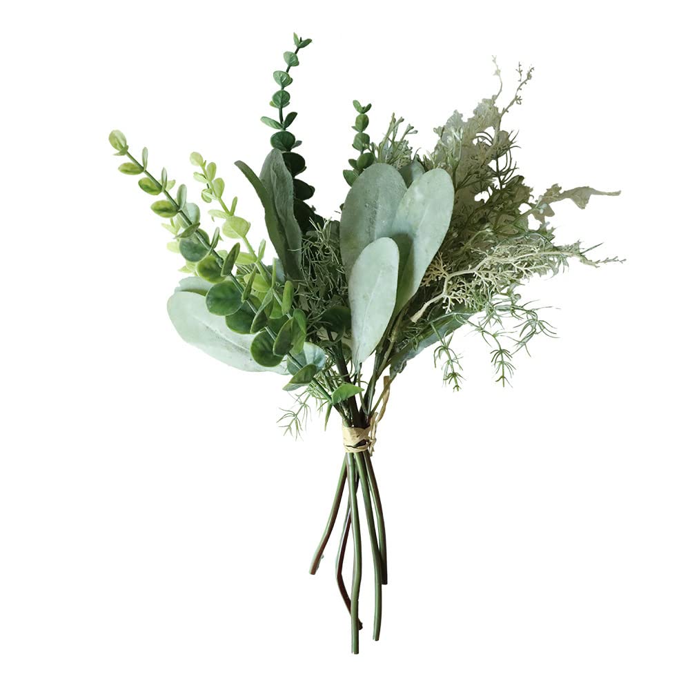 WANGPIPI Artificial Flowers with Grass Stachys Leaves - Realistic White Green Faux Plants for Wedding Decorations, Home & Office Decoration - Perfect for Centerpieces, Table Settings, and Indoor Greenery