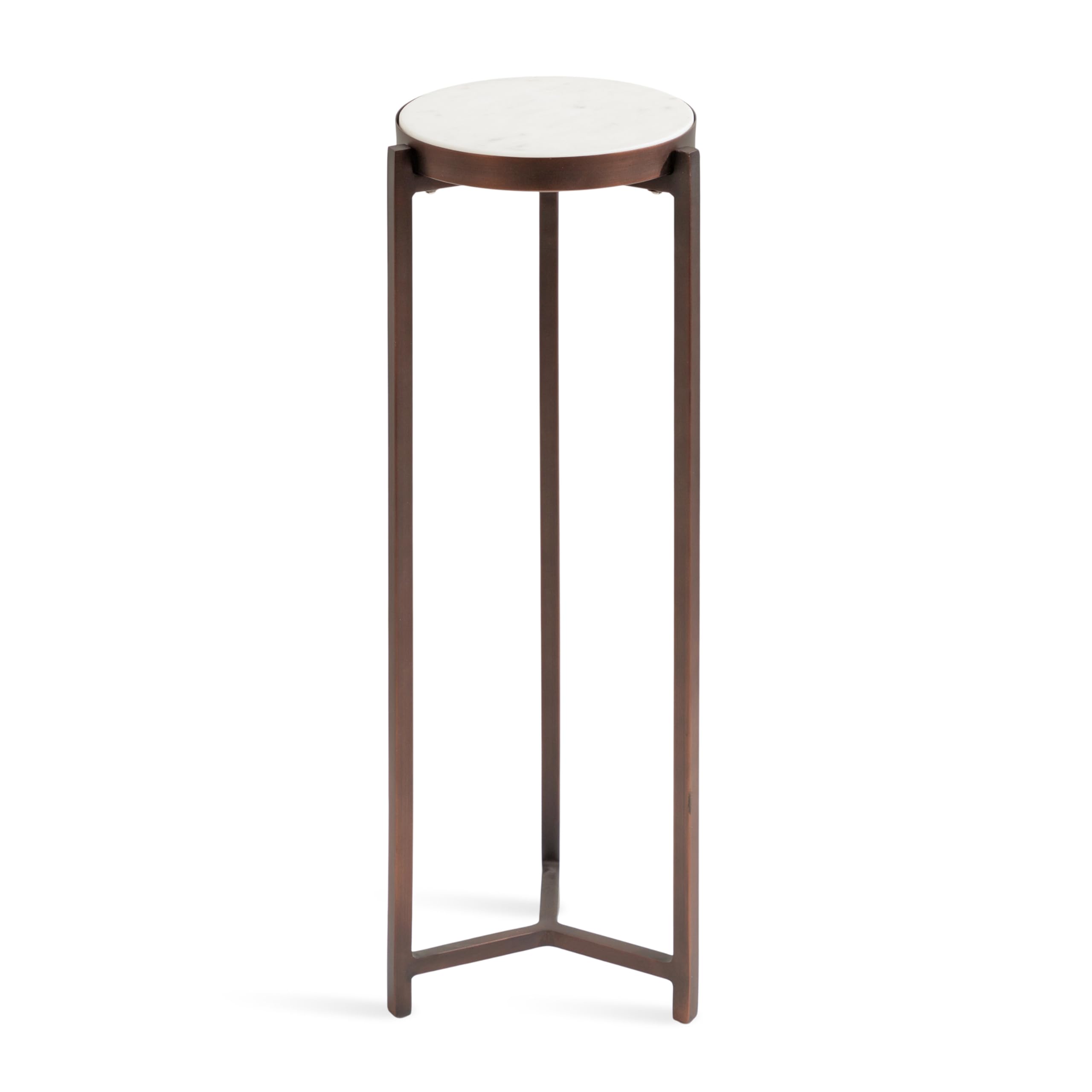 Kate and Laurel Aguilar Modern Round Side Table - 9 x 9 x 23 Inches, White & Bronze Finish with Genuine Marble Top - Perfect as Drink Table, Plant Stand or Nightstand for Small Spaces, Living Room, Bedroom & Balcony Decor