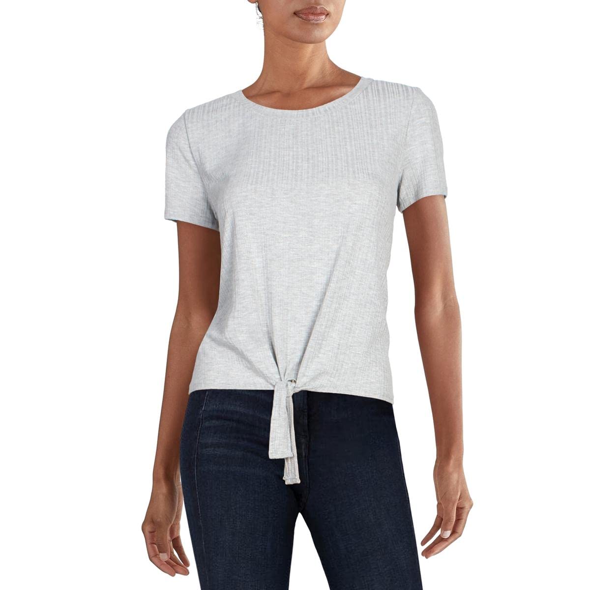 PINK ROSE Women's Tie Front Crewneck T-Shirt - Casual Short Sleeve Blouse for Summer Outfits, Date Night & Office Wear