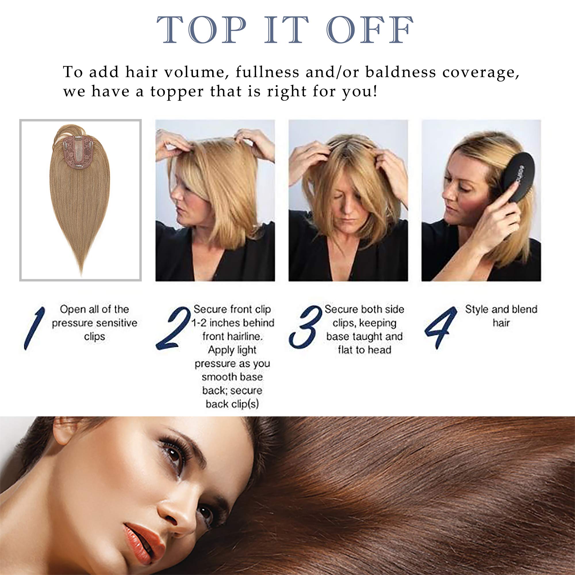 Premium 130% Density Human Hair Toppers with Bangs - Hand-Tied Silk Base Clip-In Hairpiece for Women with Thinning Hair | Hair Loss Solution & Gray Coverage | 14 Inch 45g Dark Brown | Perfect for Daily Wear, Special Occasions & Styling Versatility