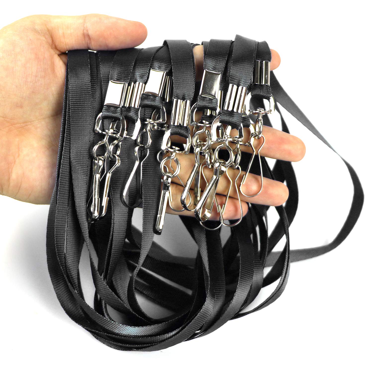 Premium Nylon Lanyards for ID Badges - 50 Pack (Black) - Office, School & Events