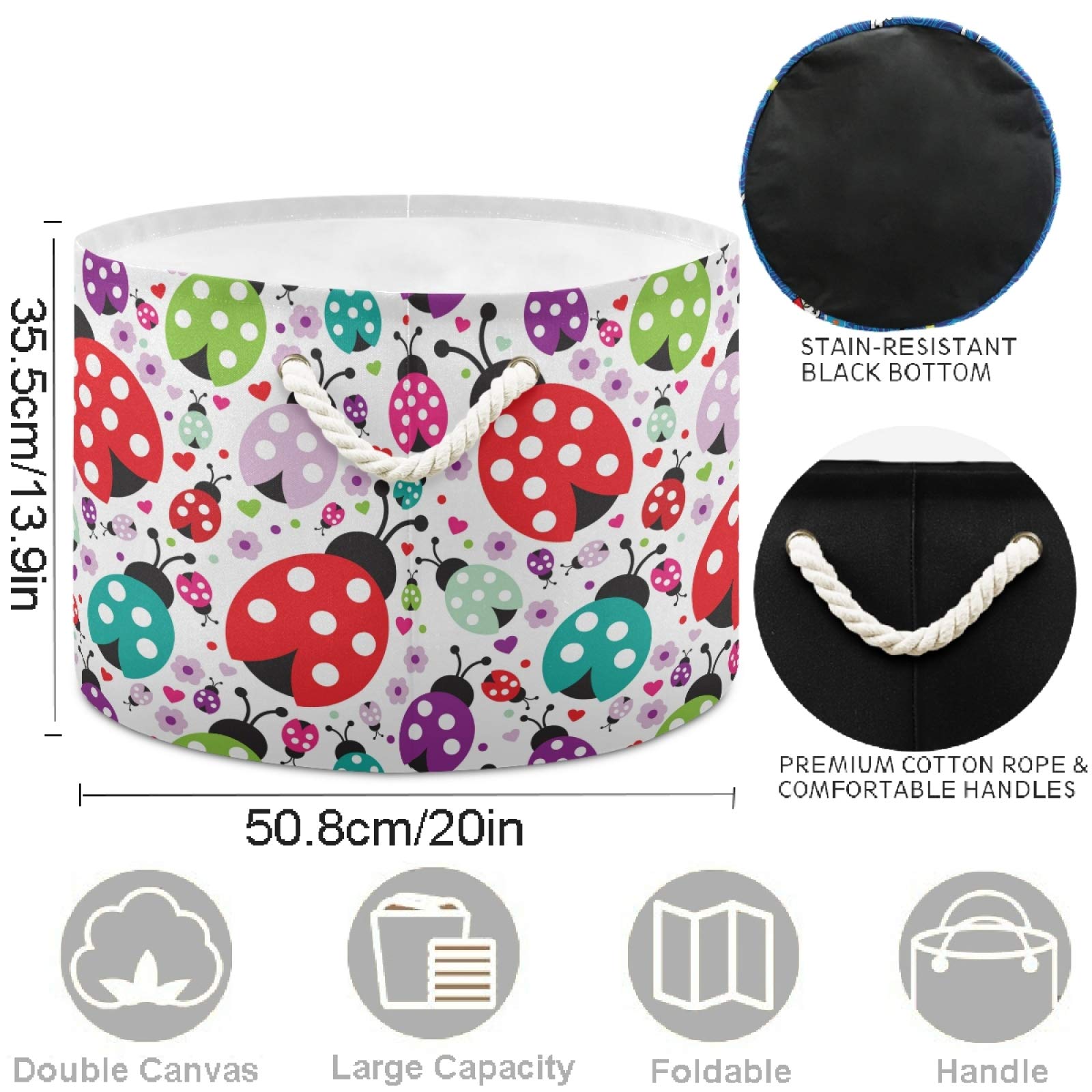 Cute Ladybug Polka Dot Laundry Basket - Collapsible Fabric Storage Bin for Clothes, Toys & Organizing - Perfect for Bathroom, Bedroom, Nursery, Closet & Office - Space-Saving Home Organization Solution