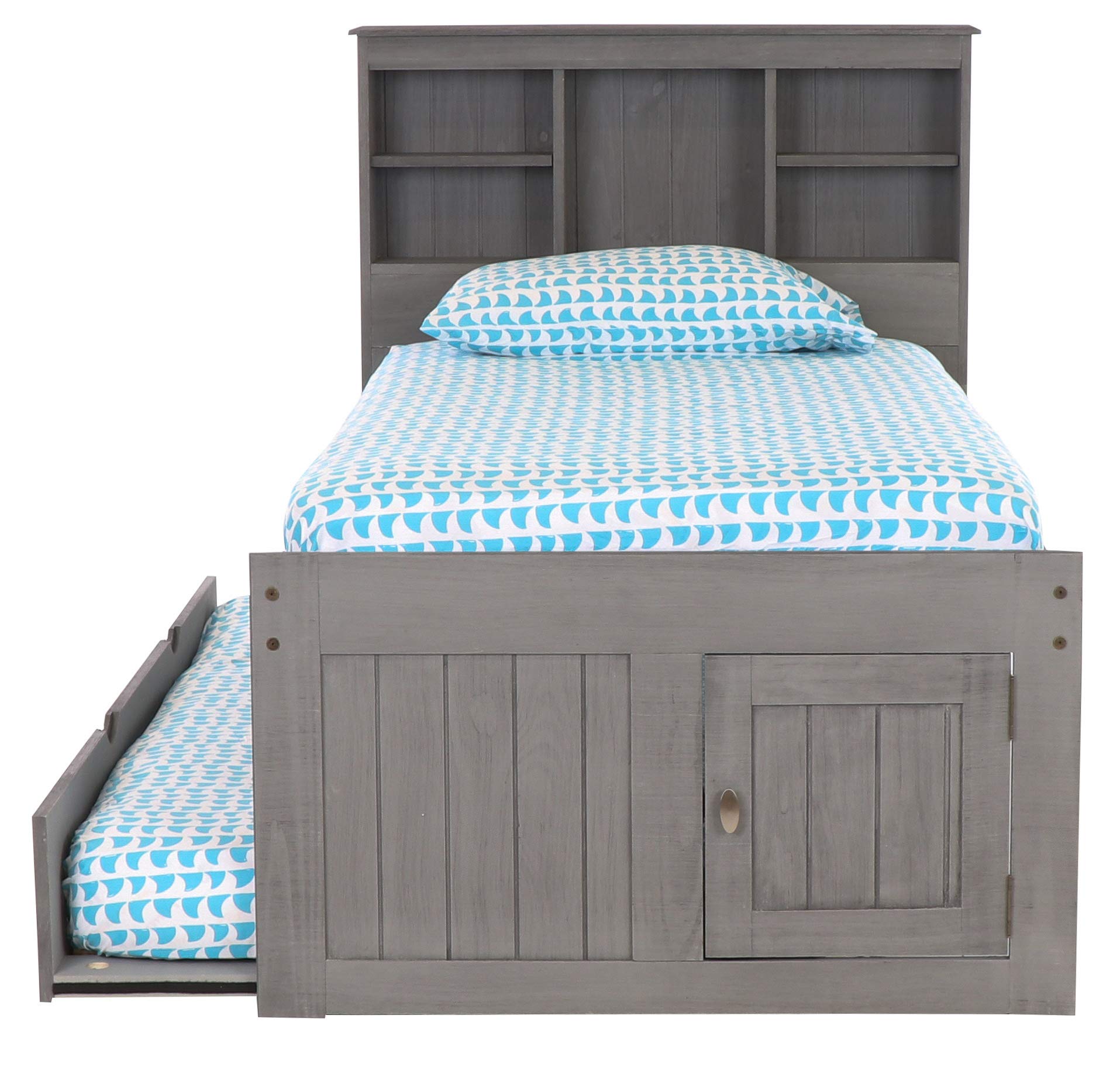 Discovery World Furniture Twin Bookcase Bed with 3 Drawers & Trundle - Space-Saving Kids Bedroom Furniture for Small Rooms, Dorm Rooms & Guest Rooms