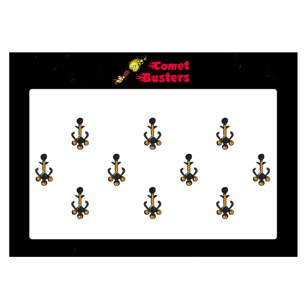 New Comet Busters Black Bindi with Gold Beads (BV752) - Traditional Indian Forehead Jewelry for Weddings, Festivals & Special Occasions