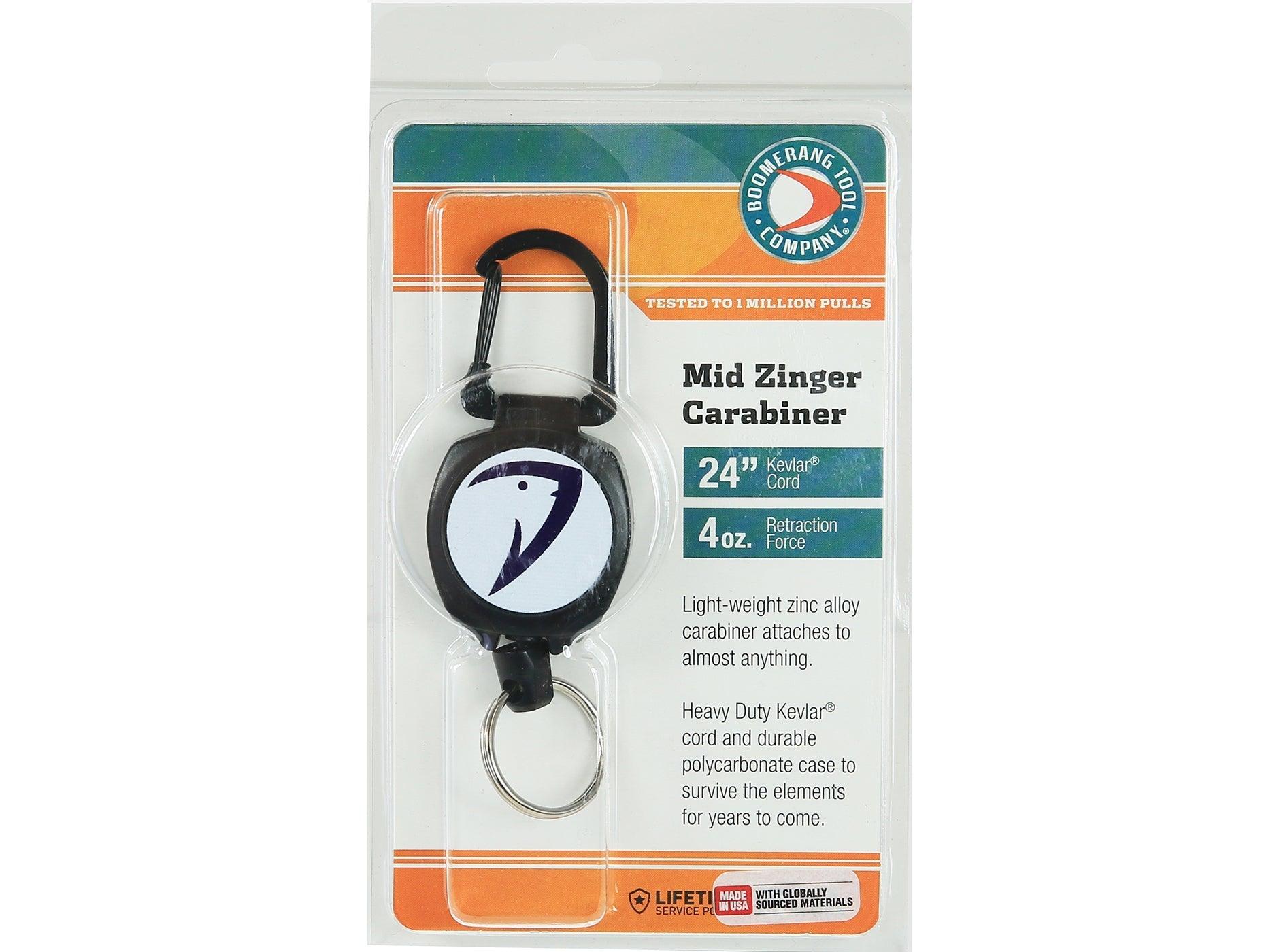 Boomerang x Tackle World Logo Mid Zinger Retractable Carabiner with Split Ring - Durable Fishing Gear Accessory for Lures, Keys & Outdoor Adventures
