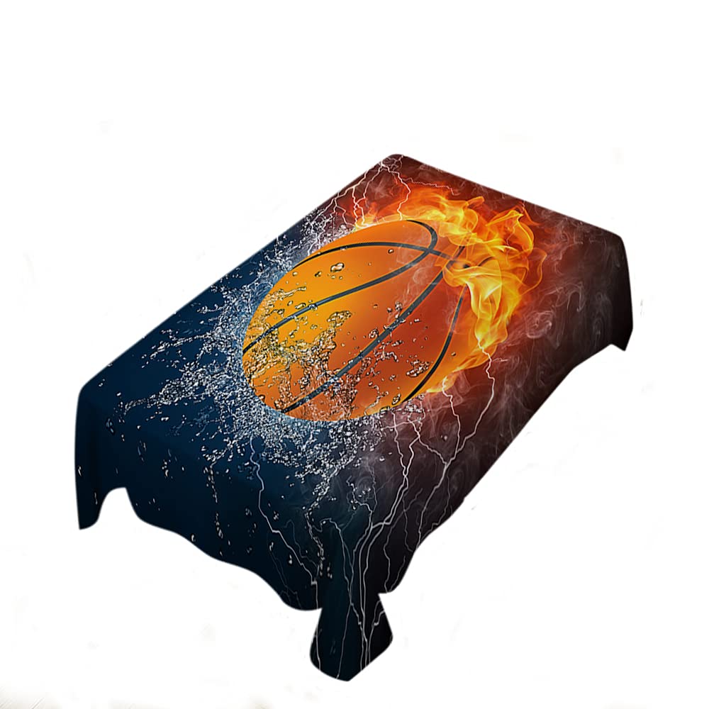 WONDERTIFY 60 X 104 Inch Black Basketball Tablecloth - Flame Resistant, Wrinkle Free, Anti-Fading, Dust-Proof & Washable - Perfect for Game Room Decor, Sports Themed Parties & Dining Table Protection