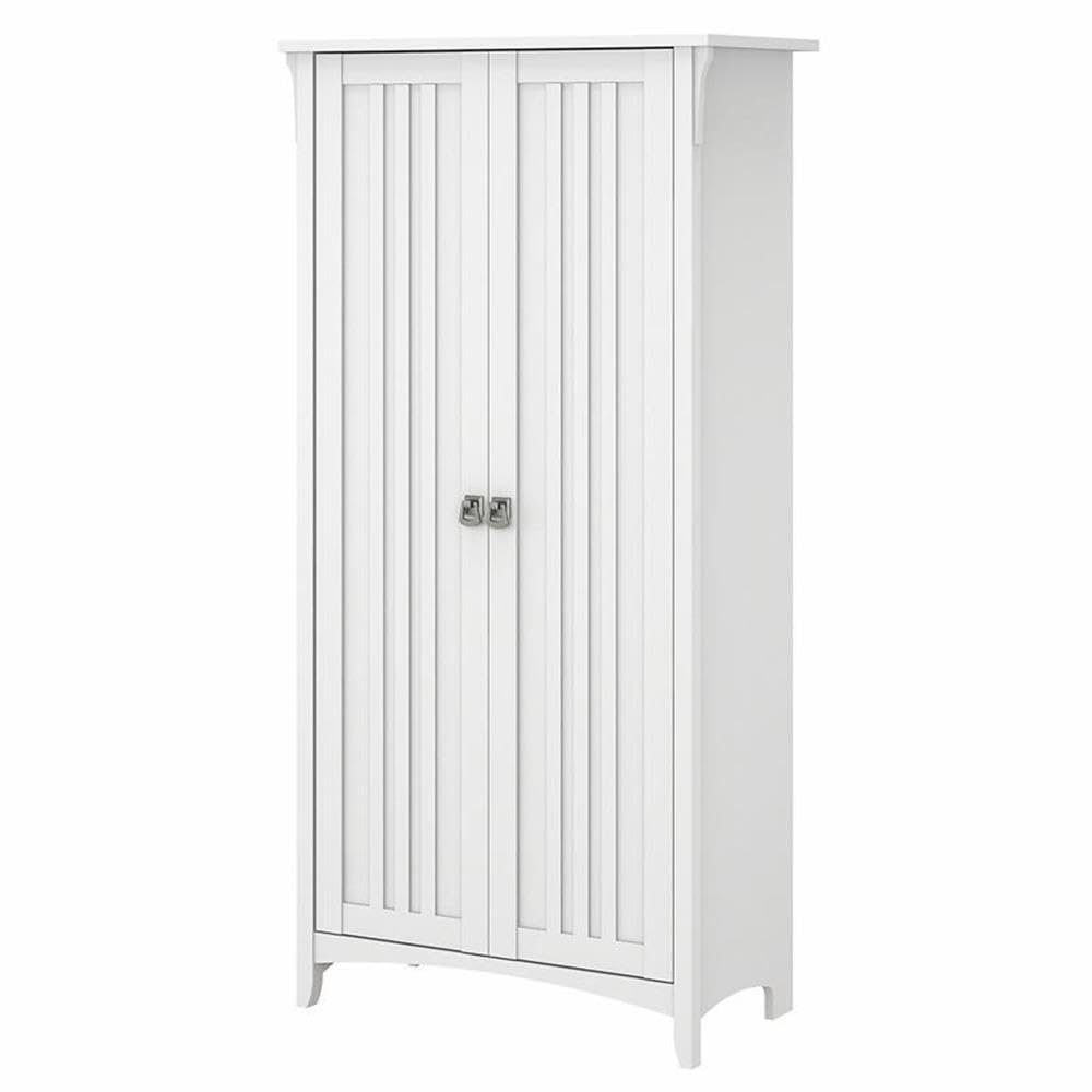 Pemberly Row White Transitional Bathroom Storage Cabinet with Doors - Perfect for Bathroom Organization, Linen Closet & Small Space Storage