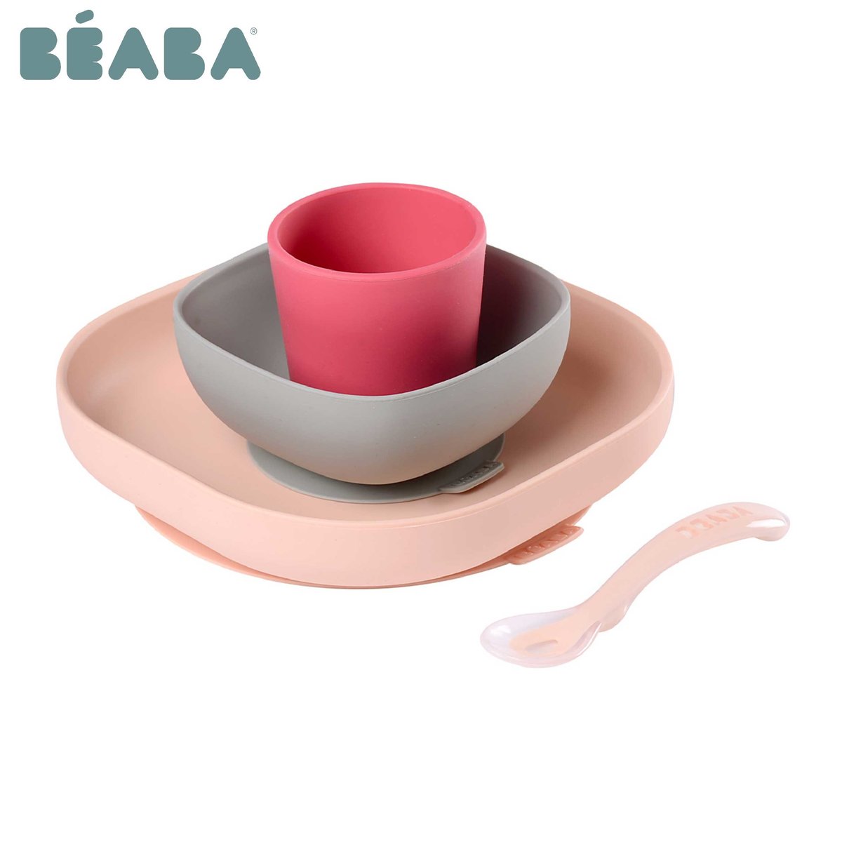 Beaba Silicone Baby Feeding Set (4-Piece) - Soft, Safe & BPA-Free Utensils for Toddlers - Perfect for Home, Travel & Daycare Use