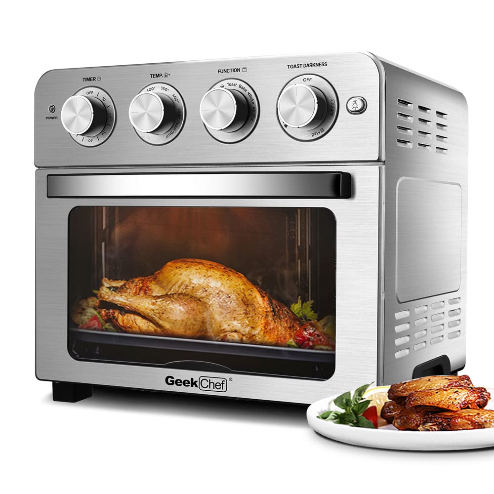 MengK 24QT Convection Air Fryer Toaster Oven - Oil-Free Roasting, Baking, Broiling & Reheating - Stainless Steel Countertop Oven for Healthy Cooking - Perfect for Family Dinners, Meal Prep & Quick Snacks
