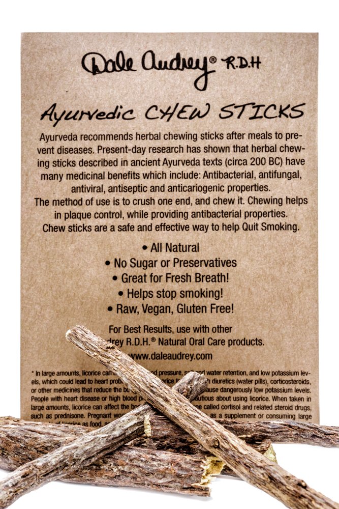 **Dale Audrey Ayurvedic Chew Sticks | 100% Organic Natural Licorice Root Toothbrush for Teeth Whitening & Oral Care | Freshens Breath, Promotes Gum Health | Pack of 10 (1.4 Oz) | Ideal for Travel, Camping & Daily Dental Hygiene**
