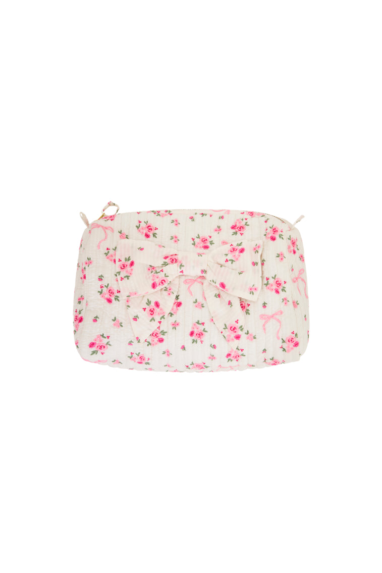 Octavia Rose & Bow Cosmetic Bag - Elegant Makeup Pouch for Travel, Gym & Daily Use | Waterproof & Spacious Organizer for Toiletries & Beauty Essentials