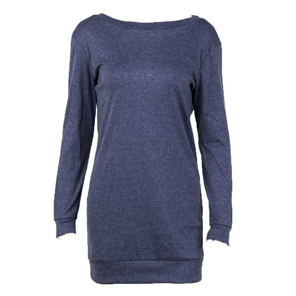 Zhiounny Women's Long Sleeve Open Back Midi Dress - Solid Color Casual Party Club Wear for Date Night, Cocktail Events & Night Out
