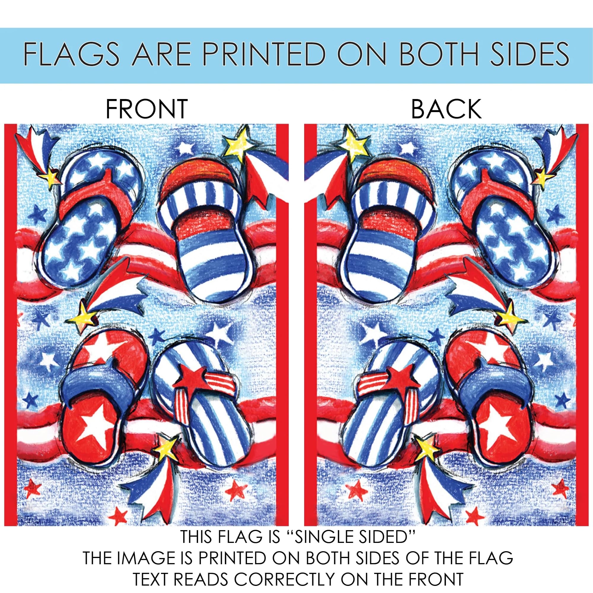 Toland Home Garden 112608 USA Patriotic Double-Sided Summer Flip Flops Garden Flag - 12x18 Inch Outdoor Yard Decoration for House, Porch & Patriotic Holidays