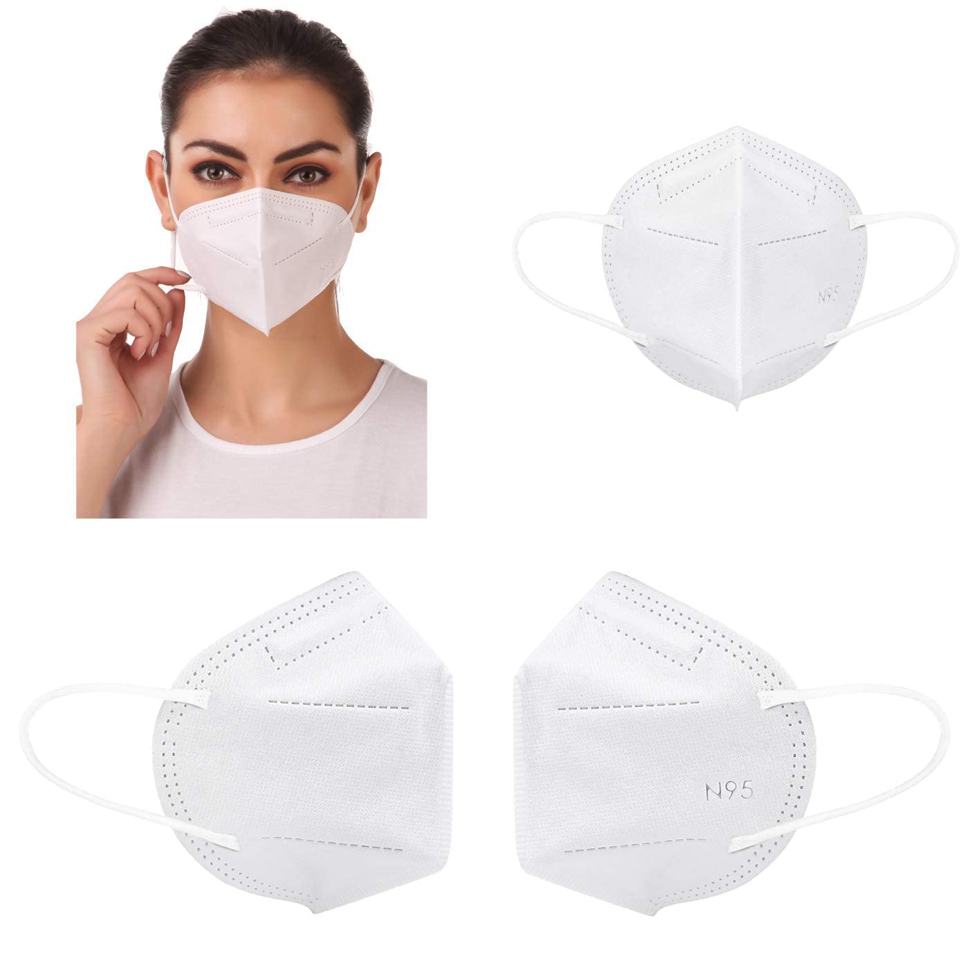 N95 White Disposable Face Mask with Ear Loops - 5-Layer Breathable & Water Resistant Protection (Pack of 100) - Perfect for Healthcare, Construction & Daily Commuting