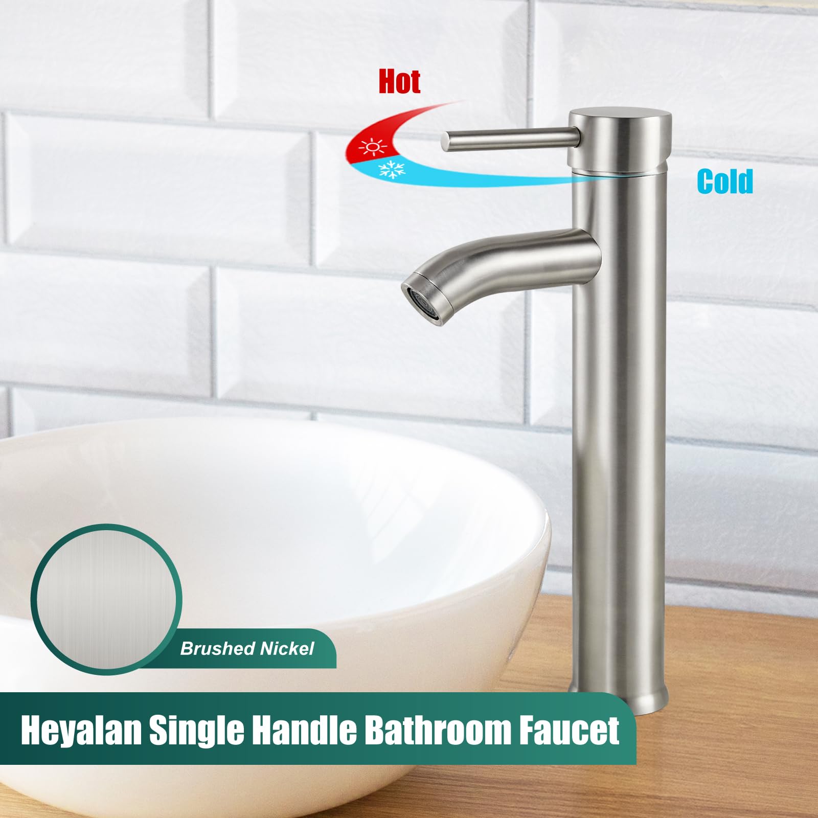 Brushed Nickel Tall Bathroom Faucet - SUS304 Stainless Steel Vessel Sink Deck Mount Single Handle Mixer Tap with Pop Up Drain - Perfect for Modern Bathrooms, Powder Rooms & Luxury Vanities