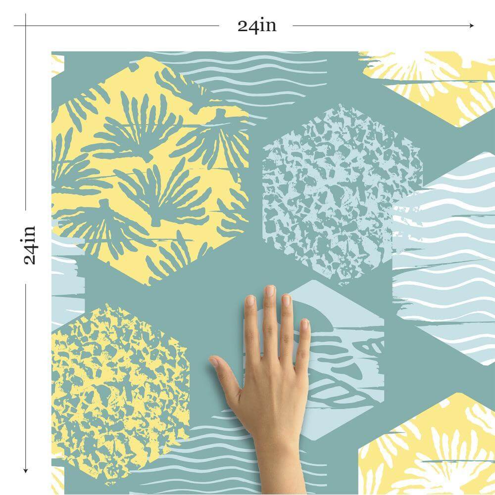 Retro Yellow and Mint Green Peel and Stick Removable Wallpaper for Teens - Self-Adhesive Decorative Wall Covering for Bedroom, Dorm, or Nursery Decor