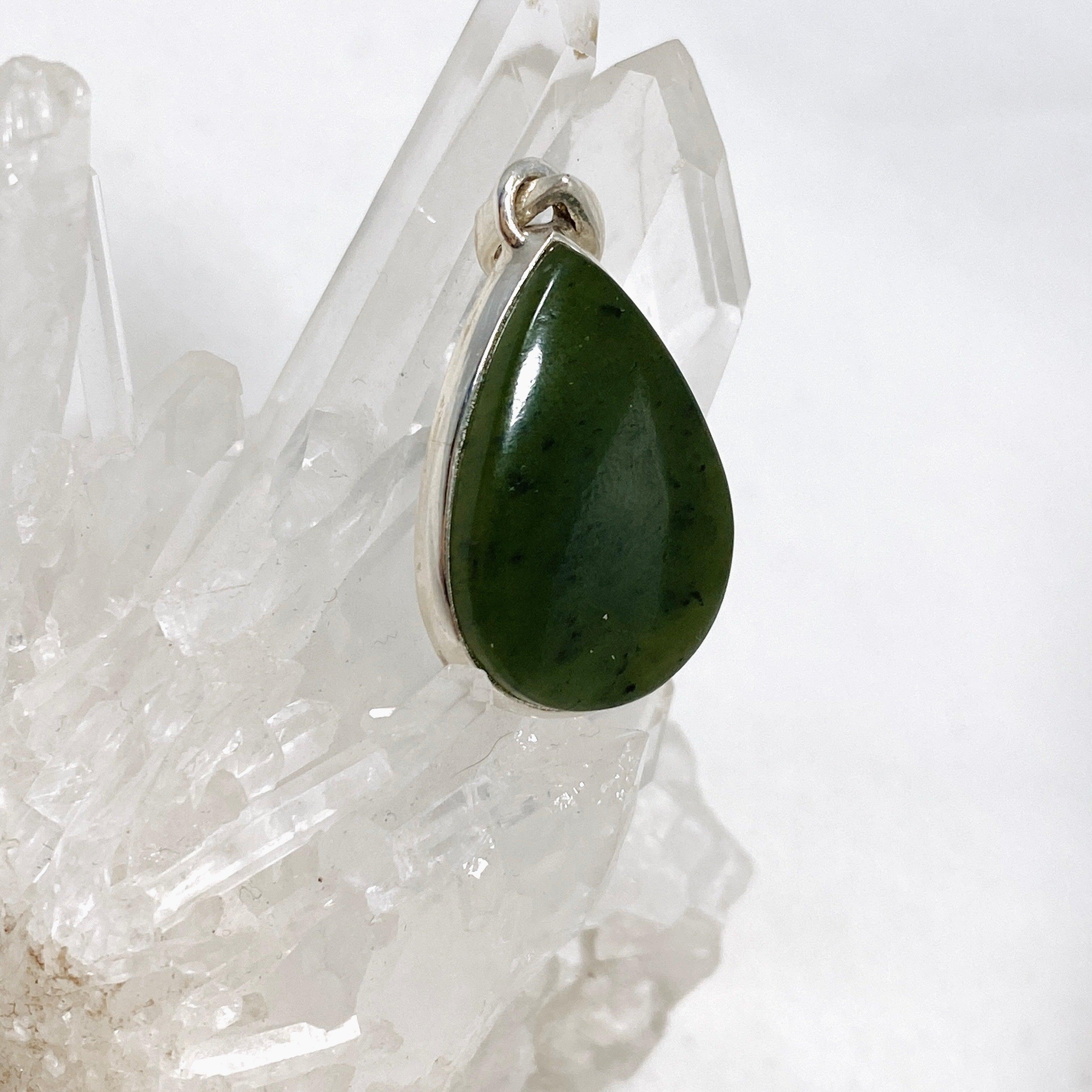 Natural Siberian Jade Nephrite Teardrop Pendant Necklace PPGJ673 - Elegant Jewelry Gift for Women, Perfect for Weddings & Special Occasions