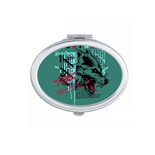 DIYthinker Graffiti Street Wolf Blood Illustration Pattern Portable Folding Mirror - Double-Sided Handheld Makeup Mirror for Travel, Home, and Vanity Use