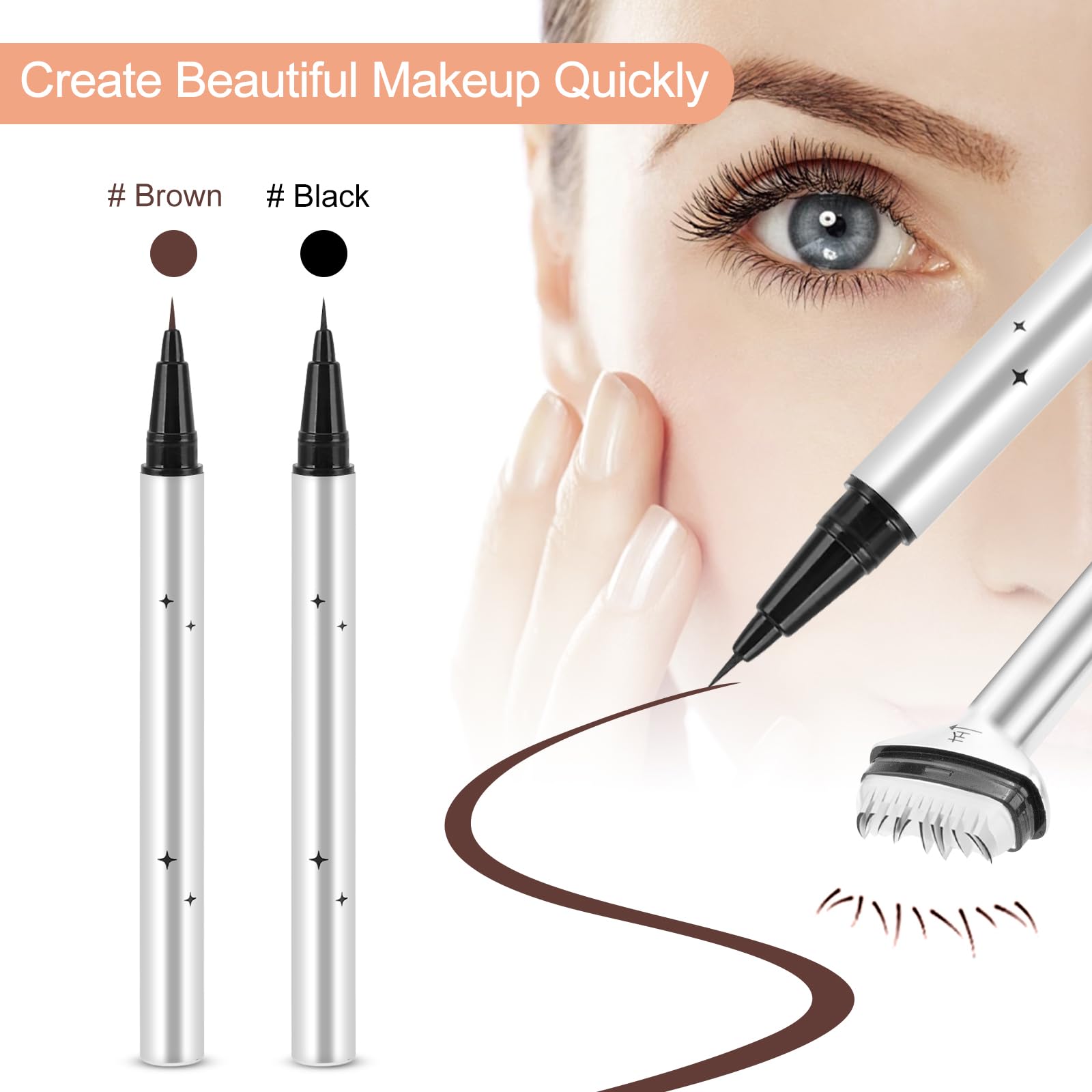 VINGVO 2-in-1 Lower Eyelash Stamp Kit - Easy Bottom Lash Stamp Tool for Beginners (Brown) | Quick Eye Makeup for Everyday & Party Looks