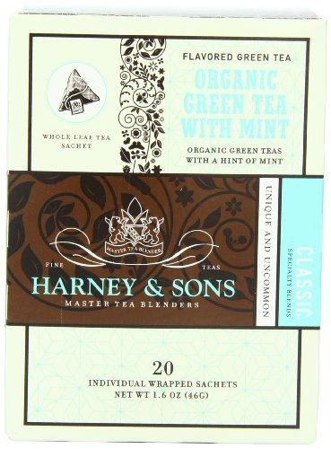 Harney & Sons Organic Mint Green Tea Bags - 20 Count | Caffeine-Free Herbal Tea for Relaxation & Wellness | Perfect for Morning Boost or Evening Relaxation
