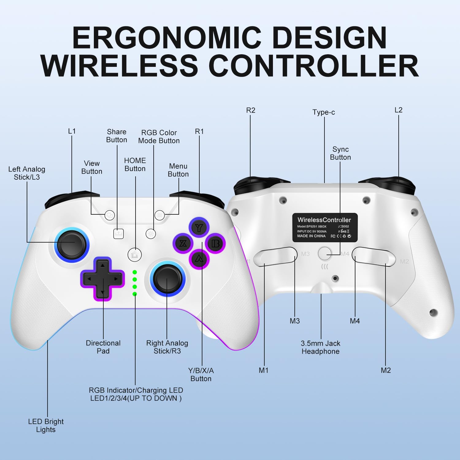 BUERTT Wireless Xbox One Controller for Xbox Series X/S, Xbox One X/S - RGB LED Light, 2.4G Wireless Adapter, 3.5mm Audio Jack - Perfect for Gaming, Streaming & Multiplayer Sessions