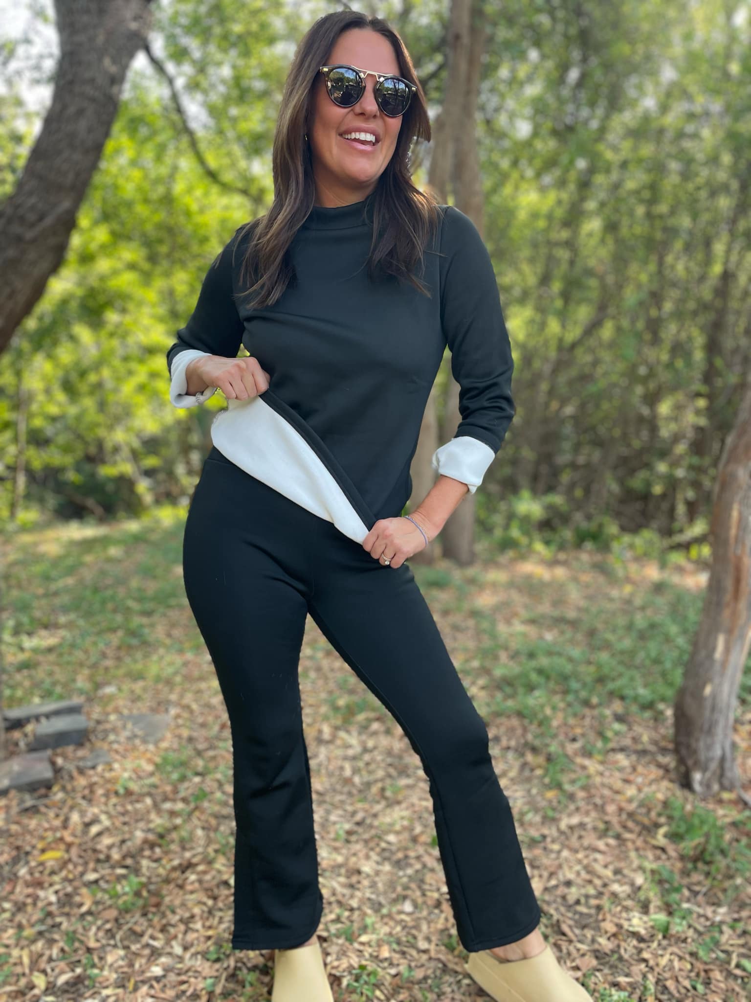 PREORDER: Soft Fleece Lined Black Top for Women - Cozy Winter Layering & Casual Outfits