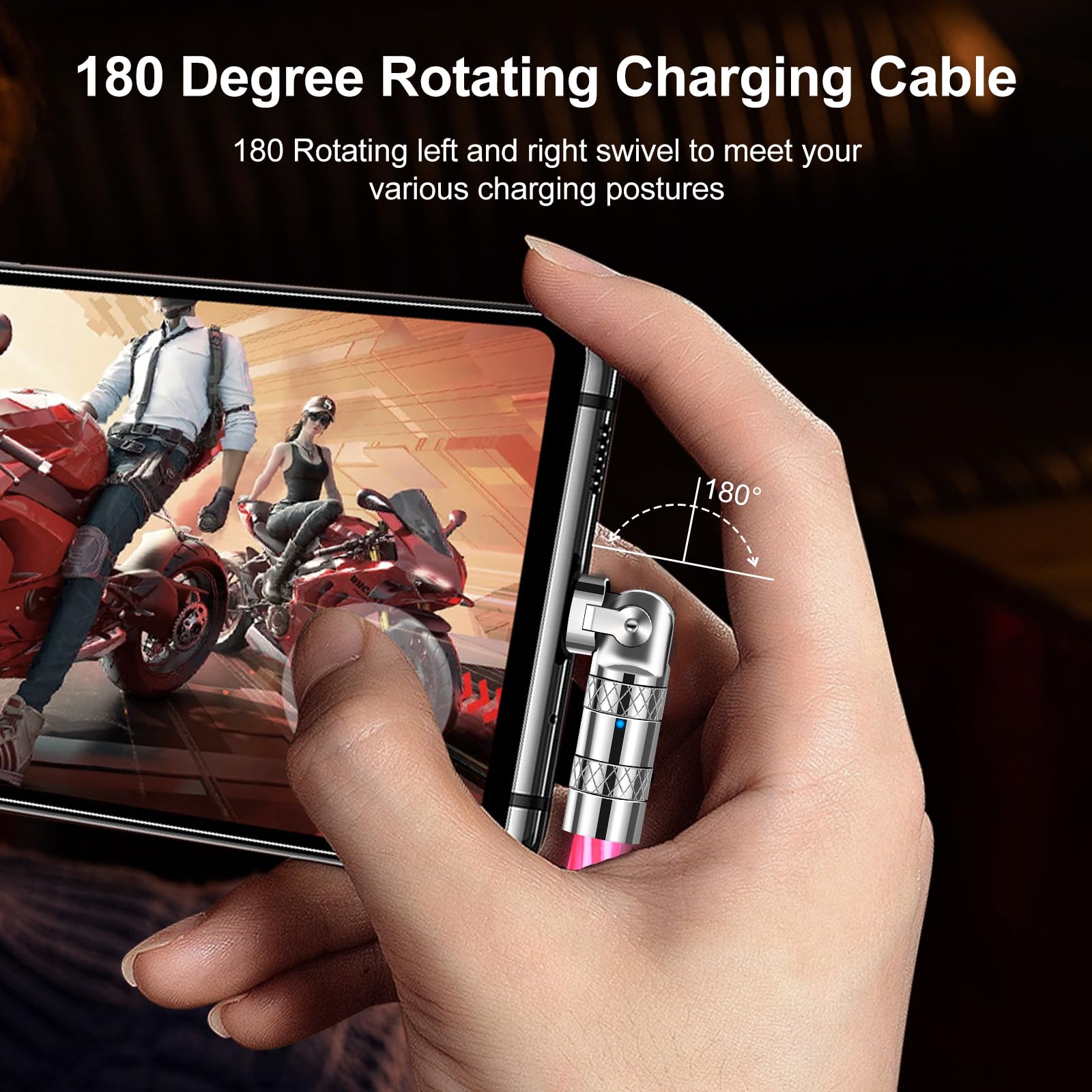 180° Rotating Fast Charging Lightning Cable 2M with LED Flowing Light - USB to Lightning Charger for iPhone 14/13/12/11/Pro Max/XS/XR/8/7/6 & iPad - Perfect for Home, Office & Travel Use