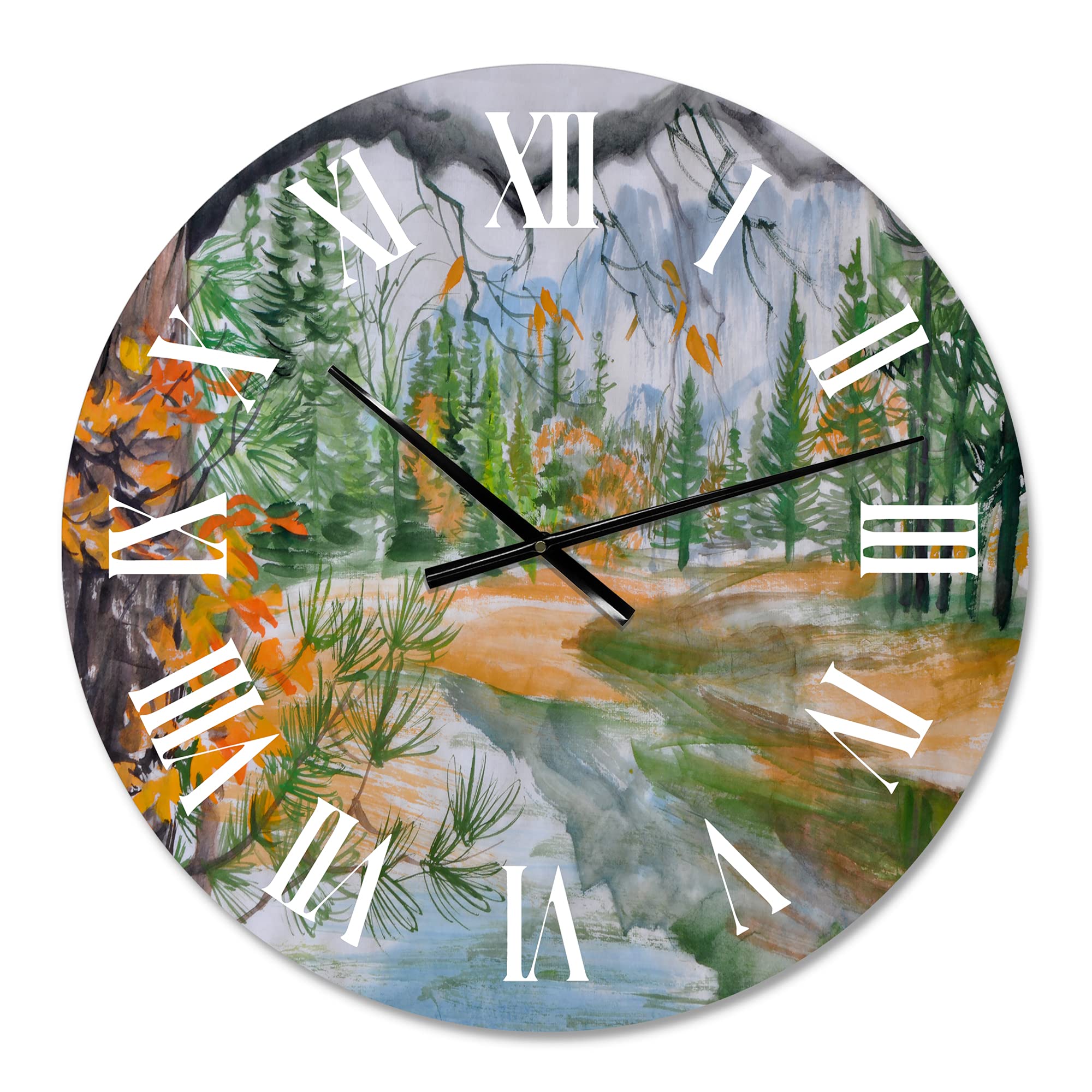 DesignQ Lake House Wall Clock - Autumn Forest River Landscape Large Wall Clock for Living Room, Bedroom, Office Decor | Perfect Rustic Home Décor & Nature-Inspired Gift