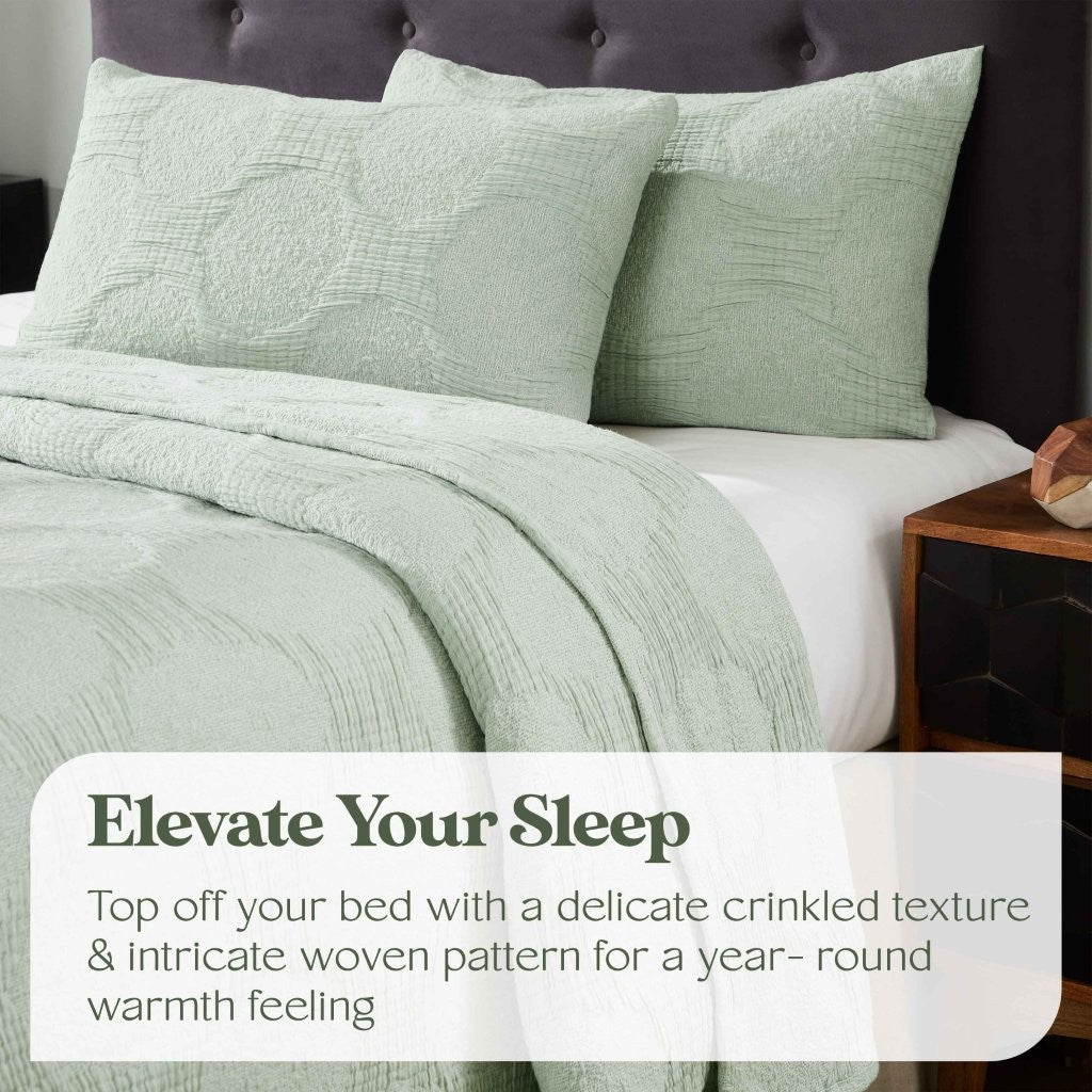 Tanta Cotton Medium Weight Crinkle Woven Coverlet - Soft & Breathable Bedspread for All Seasons | Perfect for Bedroom Decor, Guest Rooms & Cozy Home Styling